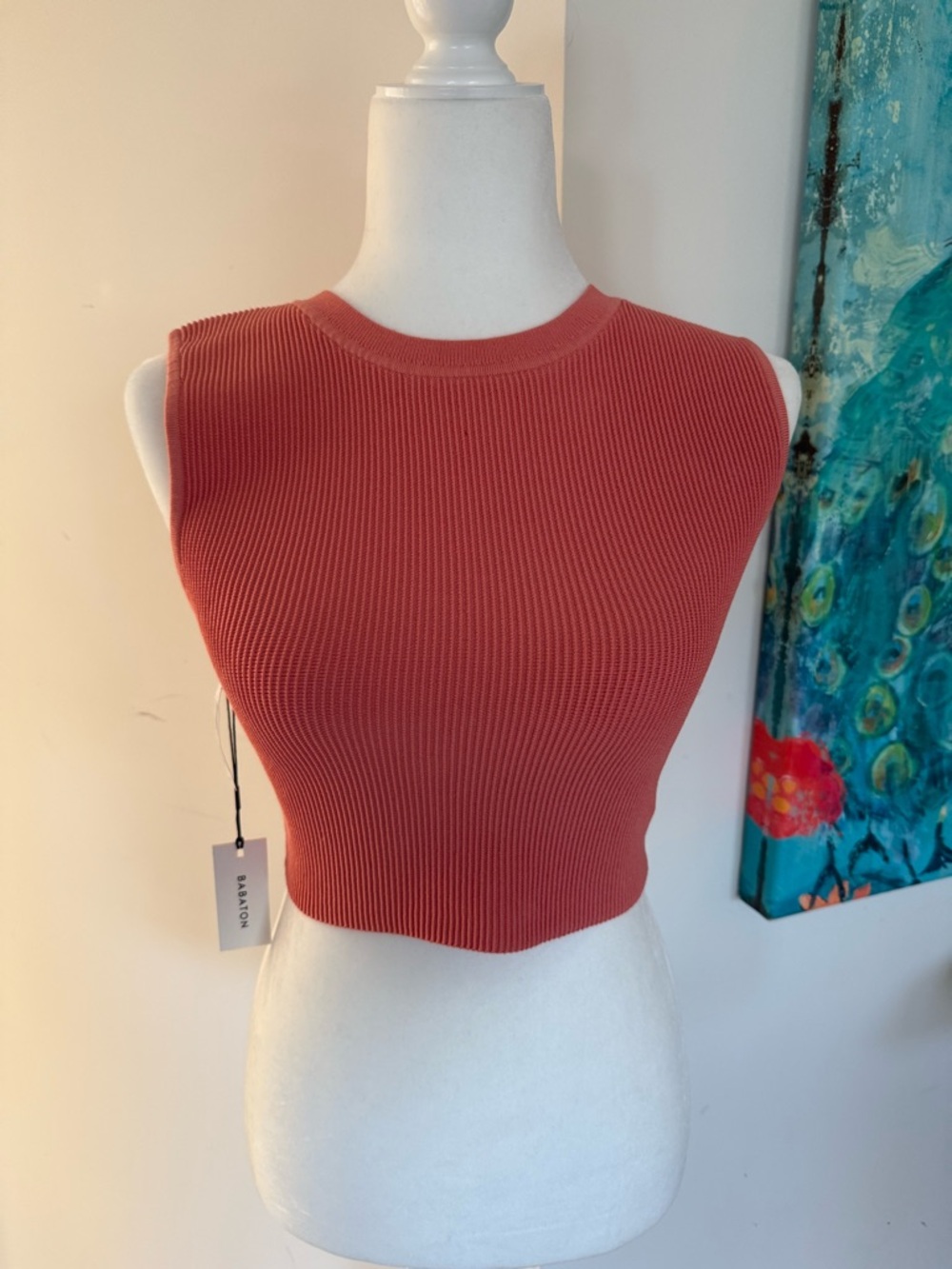 Babaton Pia Sculpt Knit Sleeveless Crop Top - Coral